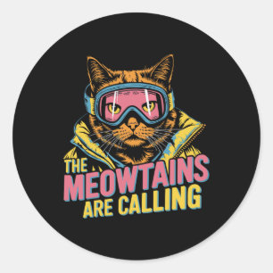 Sticker Rond Les Meowtains Appelent Chat Snowboard Kids M