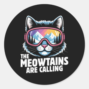 Sticker Rond Les Meowtains appellent drôle de ski Humoe Ski C
