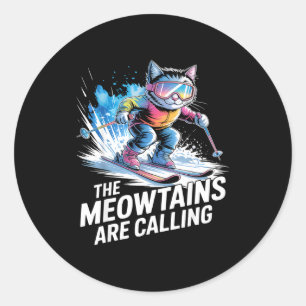 Sticker Rond Les Meowtains appellent le skieur de chat de ski d