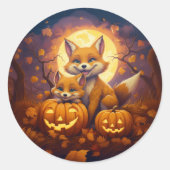 Sticker Rond Les mignons renards fêtent l'Halloween (Devant)
