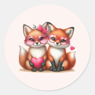 Sticker Rond Les mignons renards orange en amour