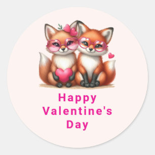 Sticker Rond Les mignons renards orange en amour Saint-Valentin