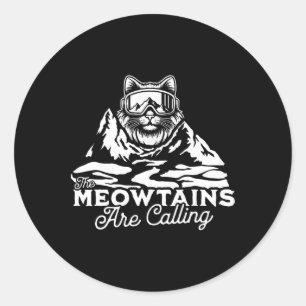 Sticker Rond Les Montagnes Appelent Snowboards Drôle Chat Men