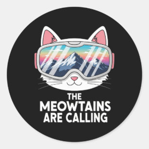 Sticker Rond Les monts miaulent Drôle de ski Chat amateur d'hum