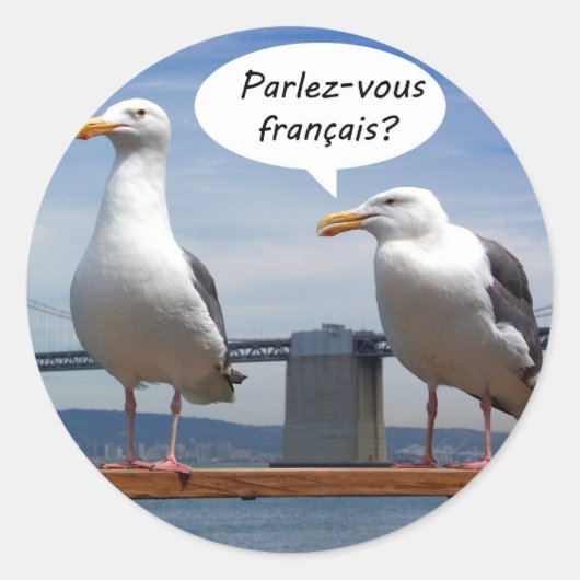 Sticker Rond Les mouettes parlent français (Devant)