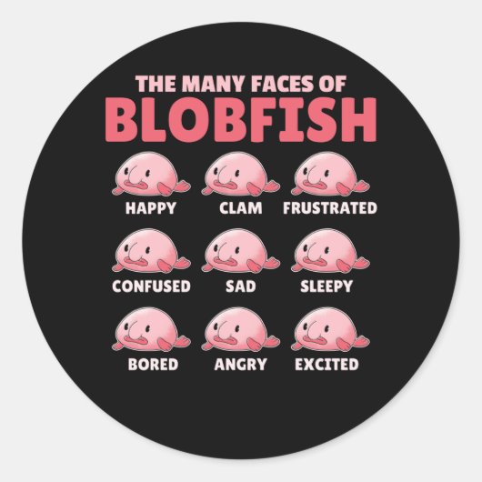 Sticker Rond Les Nombreux Visages De Blobfish Drôle Types D'Émo (Devant)