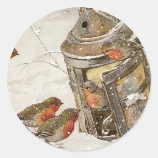 Sticker Rond Les oiseaux trouvent refuge dans Lantern Noël Vint (Devant)