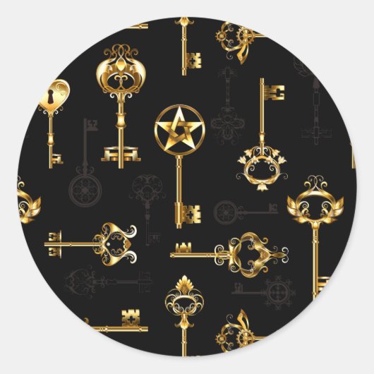 Sticker Rond Les Patters de Seamless avec Golden Keys (Devant)