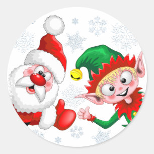 Sticker Rond Les personnages de Noël de père Noël et Elf