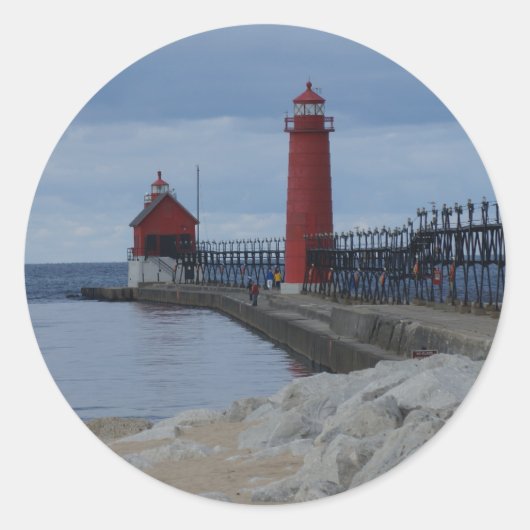 Sticker Rond Les phares de Grand Haven (Devant)