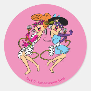Sticker Rond Les Pierrafeu   Wilma & Betty Rock Stars