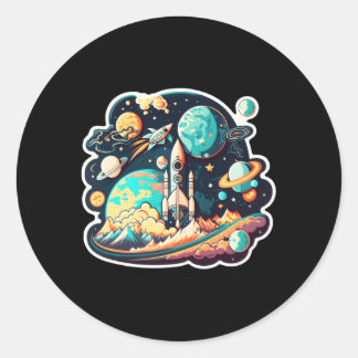 Sticker Rond Les planètes scientifiques astronautes spatiales