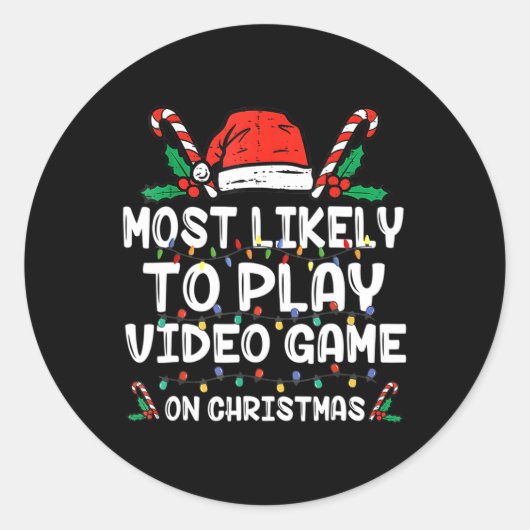 Sticker Rond Les Plus Probables À Jouer Jeu Vidéo Sur Noël Père (Devant)