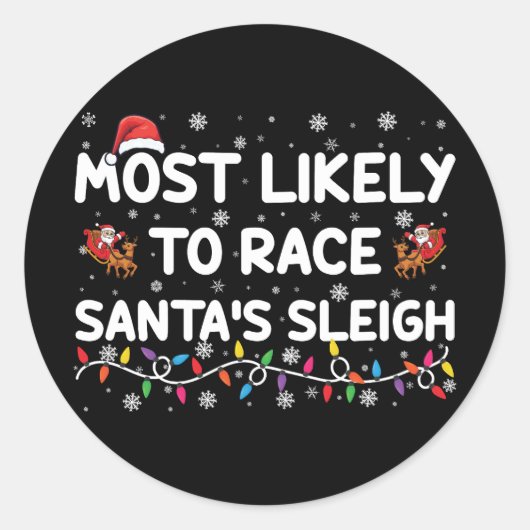 Sticker Rond Les Plus Probables À La Course Santas Sleigh Noël (Devant)