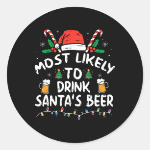 Sticker Rond Les Plus Susceptibles De Boire Père Noël Bière Noë