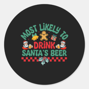 Sticker Rond Les Plus Susceptibles De Boire Père Noël Bière Paj