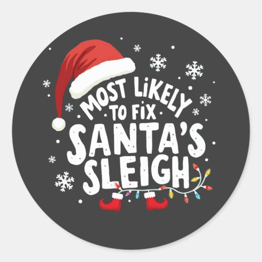 Sticker Rond Les plus susceptibles de réparer Père Noël Sleigh  (Devant)