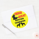 Sticker Rond Les pompiers sauvent mes Boston Terriers (Enveloppe)