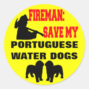 Sticker Rond Les pompiers sauvent mes chiens d'eau portugais