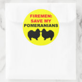 Sticker Rond Les pompiers sauvent mes Poméraniens (Sac)