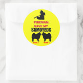 Sticker Rond Les pompiers sauvent mes Samoyens (Sac)