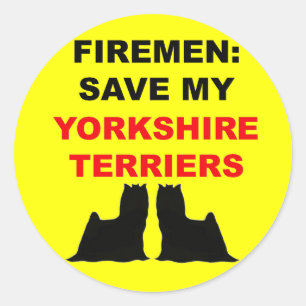 Sticker Rond Les pompiers sauvent mes Yorkshire Terriers