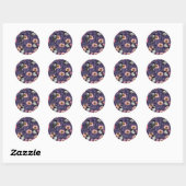Sticker Rond Les poulets dans le rose sauvage en rose et violet (Feuille)