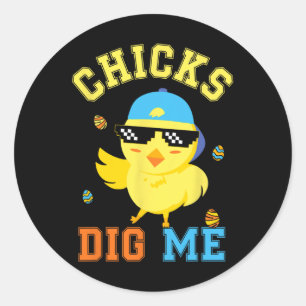 Sticker Rond Les poussins me creusent Joyeux Oeufs de Pâques Ch