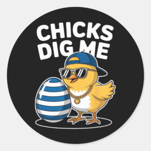 Sticker Rond Les poussins me creusent Poussins de Pâques Drôle