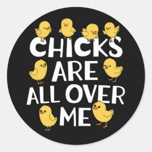Sticker Rond Les poussins sont partout sur moi drôle de Pâques