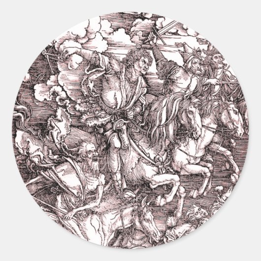 Sticker Rond Les quatre cavaliers de l'Apocalypse (Dürer, 1498) (Devant)