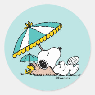 Sticker Rond Les rêves de Snoopy à la plage