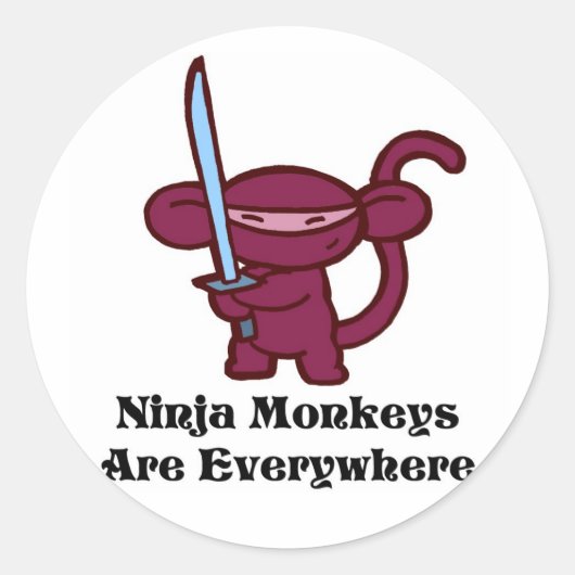 Sticker Rond Les Singes De Ninja Sont Partout ! (Devant)