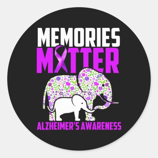 Sticker Rond Les souvenirs comptent Alzheimer's Awareness Eleph (Devant)