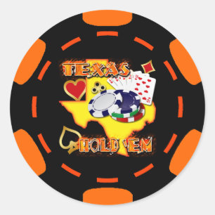 STICKER ROND LES TEXAS NOIRS ET ORANGES LES TIENNENT EN POKER E
