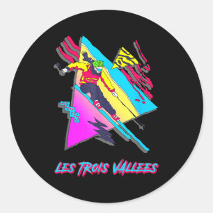 Sticker Rond Les trois vallées ski vibrant géométrique coloré