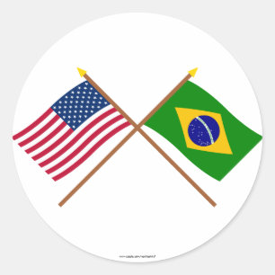Sticker Rond Les USA et drapeaux croisés par Brésil