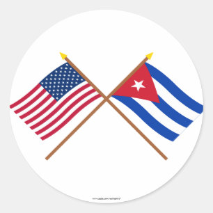 Sticker Rond Les USA et drapeaux croisés par Cuba