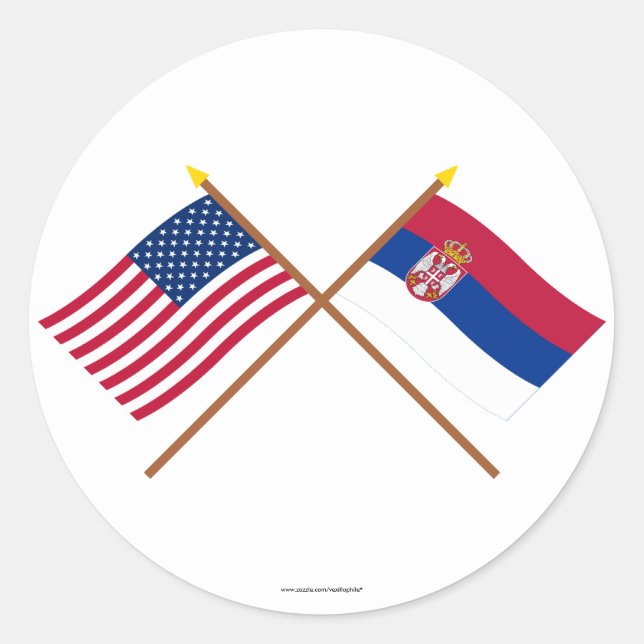 Sticker Rond Les USA et drapeaux croisés par Serbie (Devant)