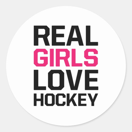 Sticker Rond Les vraies filles aiment le hockey (Devant)