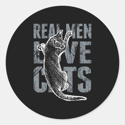 Sticker Rond Les vrais hommes adorent les chats en style détend (Devant)