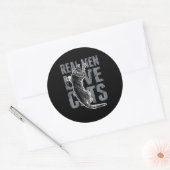Sticker Rond Les vrais hommes adorent les chats en style détend (Enveloppe)