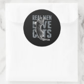 Sticker Rond Les vrais hommes adorent les chats en style détend (Sac)