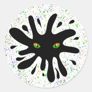 Sticker Rond Les yeux de chat regardent un Noël Black Blob
