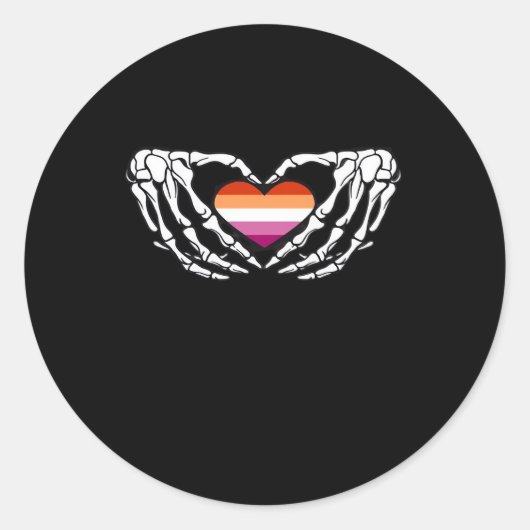 Sticker Rond Lesbian Pride Skeleton Halloween Wlw Goth Heart Cl (Devant)