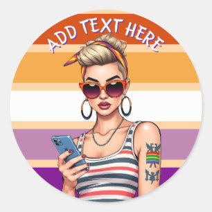 Sticker Rond Lesbienne LGBTQ avec look sarcastique