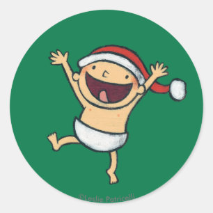 Sticker Rond Leslie Patricelli's Baby Dancing In Santa Hat