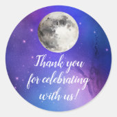 Sticker Rond L'Espace Extérieur Violet Étoiles Sur La Lune Céle (Devant)