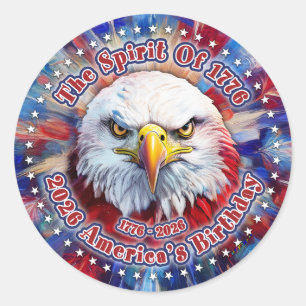 Sticker Rond L'Esprit de 1776, 2026 L'Aigle Rouge de Feu d'Amér