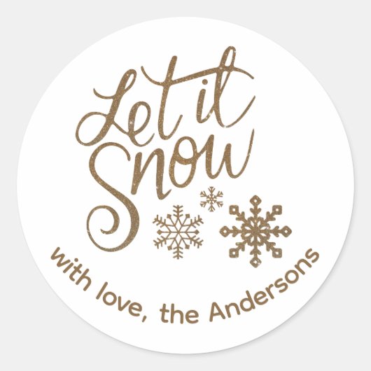 Sticker Rond "Let it Snow" Christmas Gold Parties scintillant T (Devant)